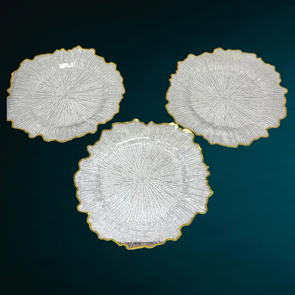 Lot 11 x Clear Acrylic Charger Plates Gold Trim Scalloped Edge 12